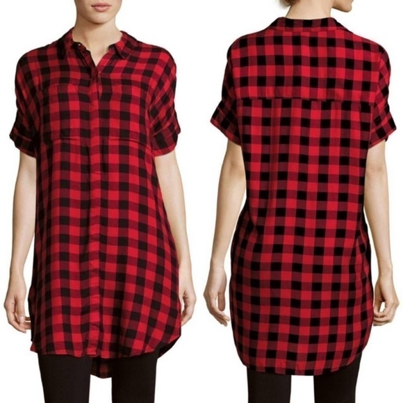 beachlunchlounge Buffalo plaid short sleeve tunic - Picture 1 of 8